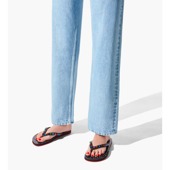 Christian Louboutin Loubi Flip Spikes Donna Flat Black Thong Flip Flop Sandal 36 - Picture 5 of 12